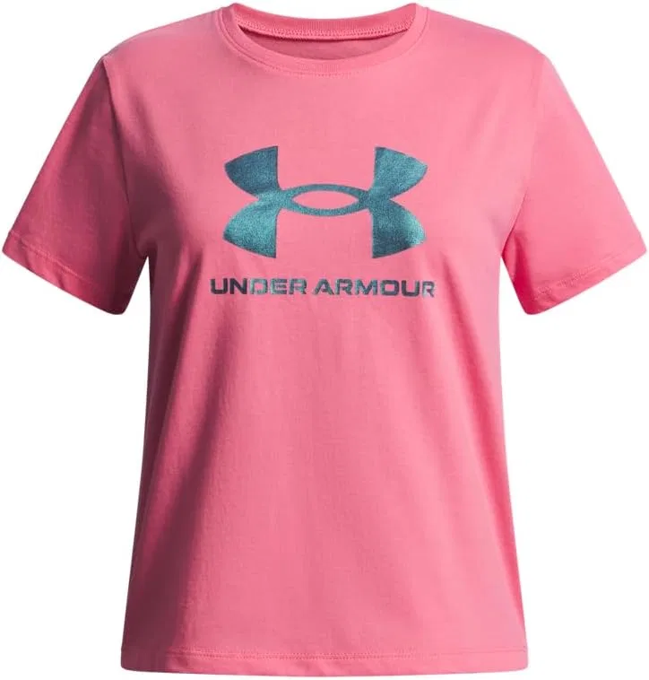 Футболка детская с блестящим логотипом Under Armour, цвет Super Pink / White
