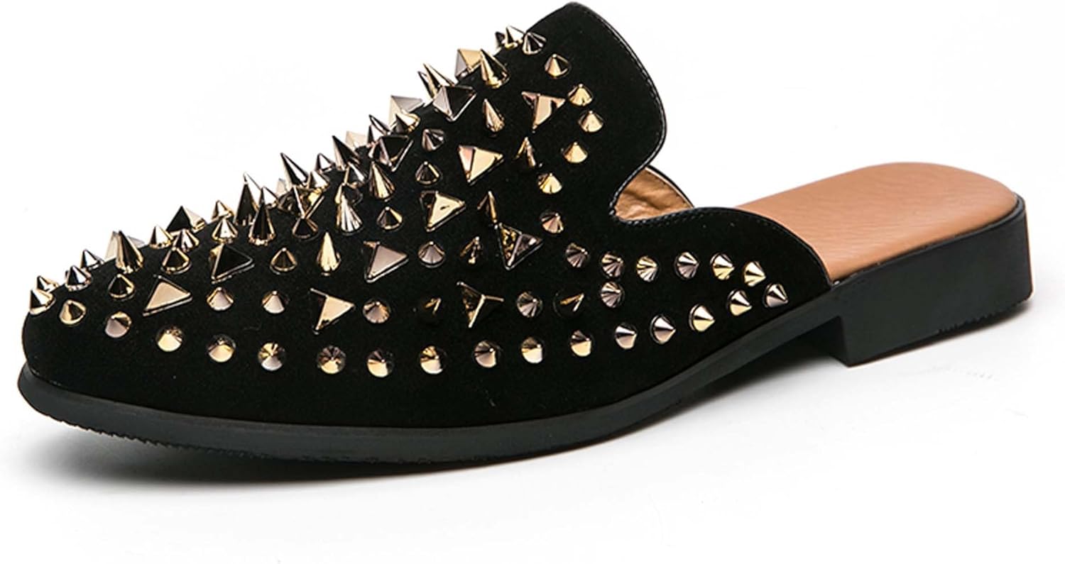 

Мужские кожаные мокасины без шнурков, тапочки с декоративными заклепками для мужчин, повседневные мокасины, подходят для ежедневной носки, вечеринок, клубов, свиданий и т.д Vtiao, черный