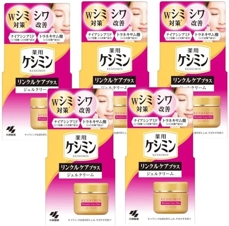 Набор Kobayashi Pharmaceutical — Дневной крем-гель Keshin Wrinkle Care Plus, ниацинамид и транексамовая кислота, набор 5 шт., 50 г
