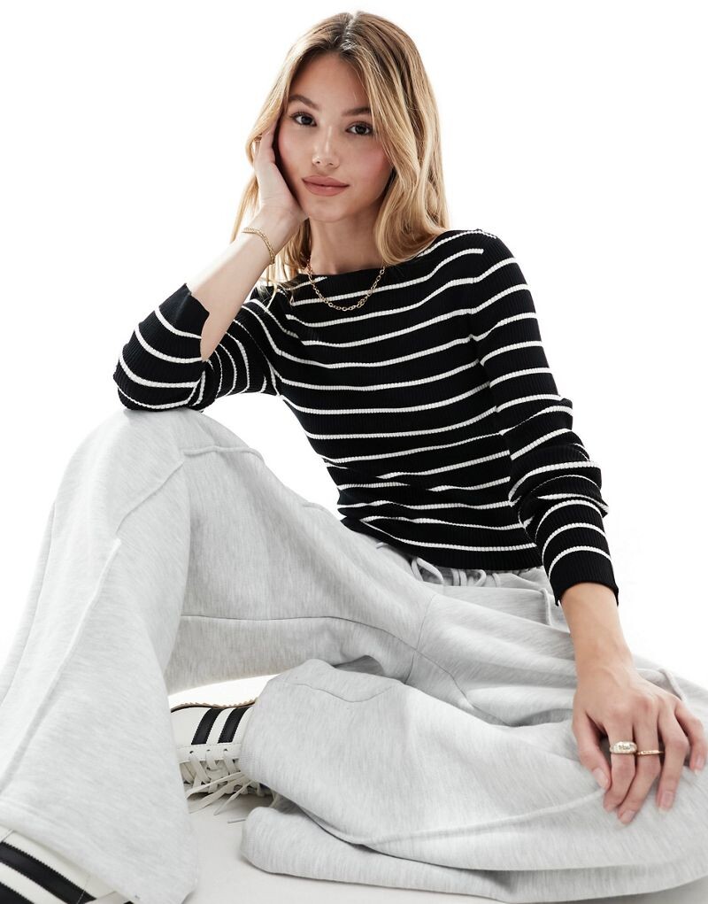 

Вязаный топ с длинными рукавами и воротником-лодочкой ASOS DESIGN