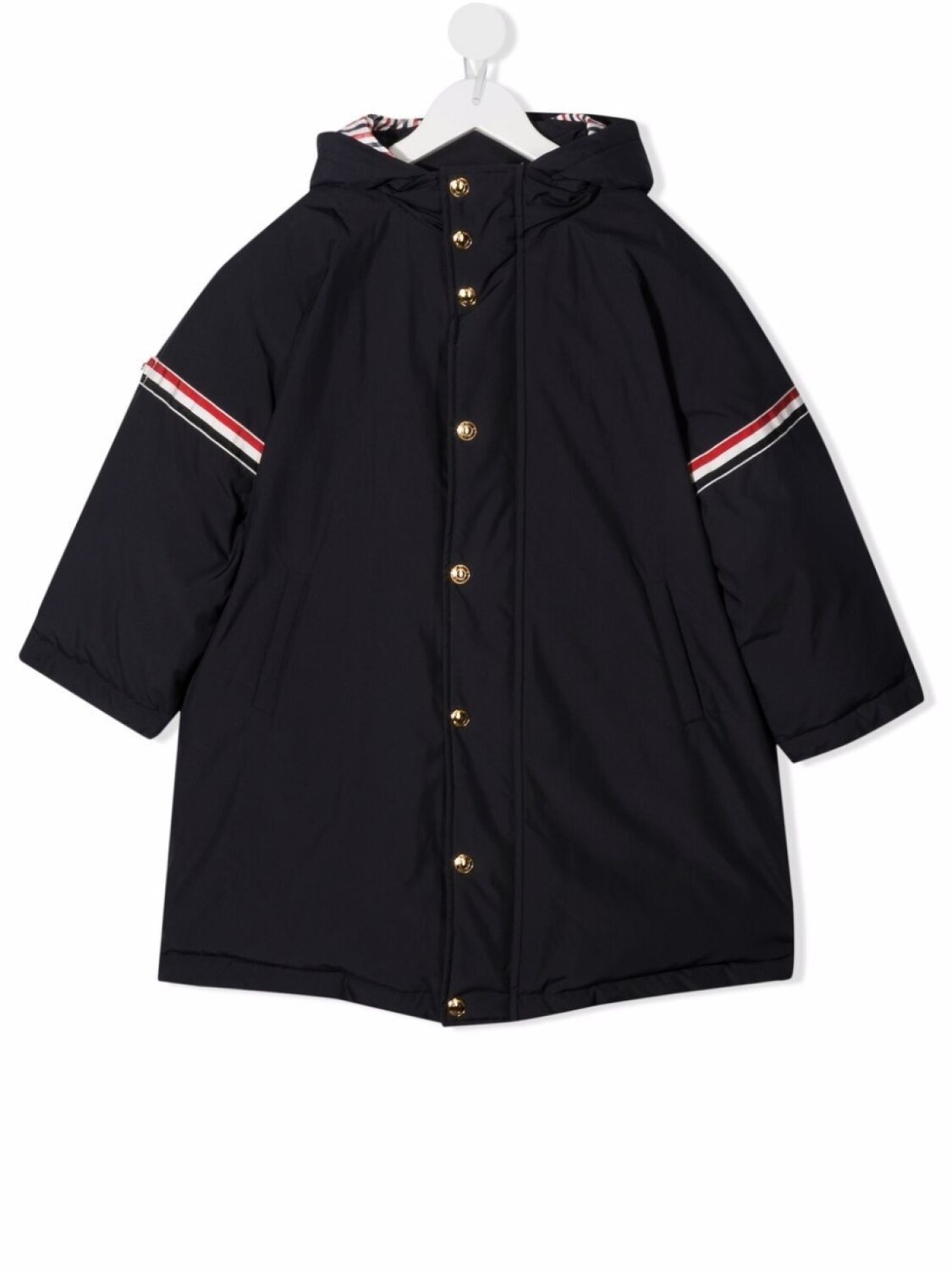 

Thom Browne пальто с капюшоном и логотипом, синий