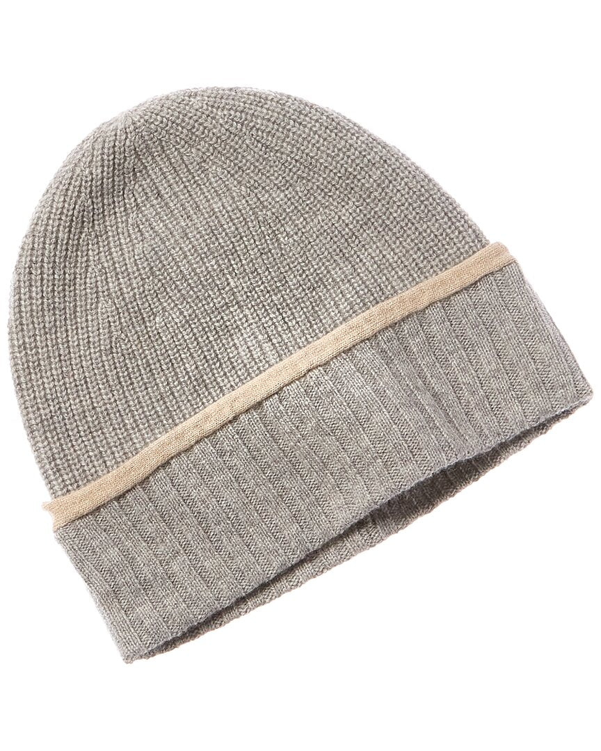 

Amicale Cashmere Tipped Cuff ребристая кашемировая шапка-бини, серый