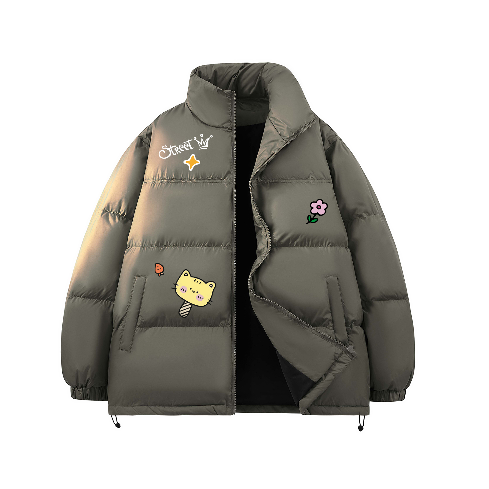 

Пуховик Unisex с воротником стойкой утепленный HUANQIU, серый зеленый