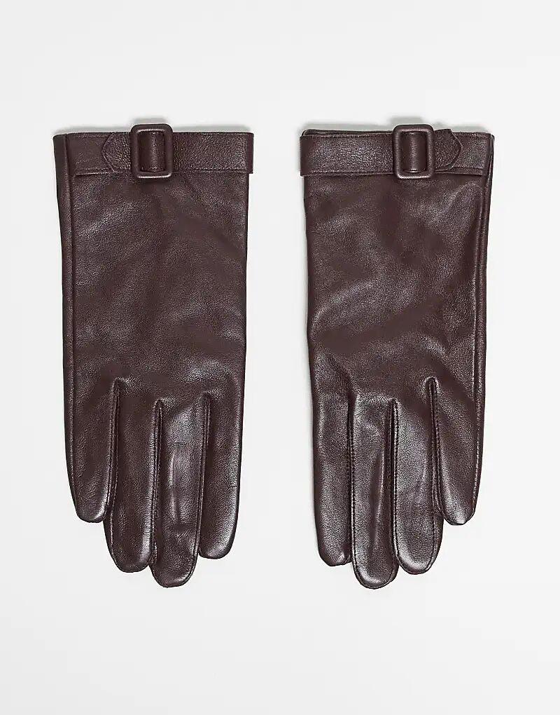 

Перчатки Mango из 100% кожи с пряжкой бордового цвета