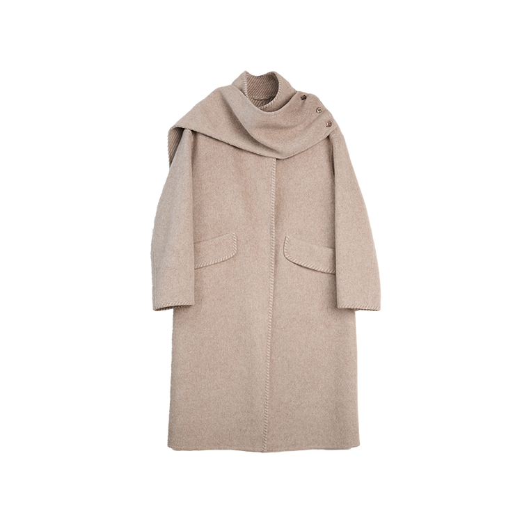 

ELLE Пальто женское бежевое кофе Stand Collar Moderate Straight Fit