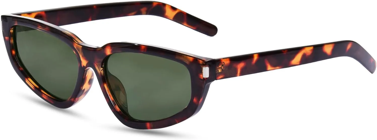 

Модные солнцезащитные очки для женщин, винтажные маленькие солнцезащитные очки 90-х годов, узкие «кошачий глаз», защита от УФ-излучения UV400 VEDAOHO, Tortoise