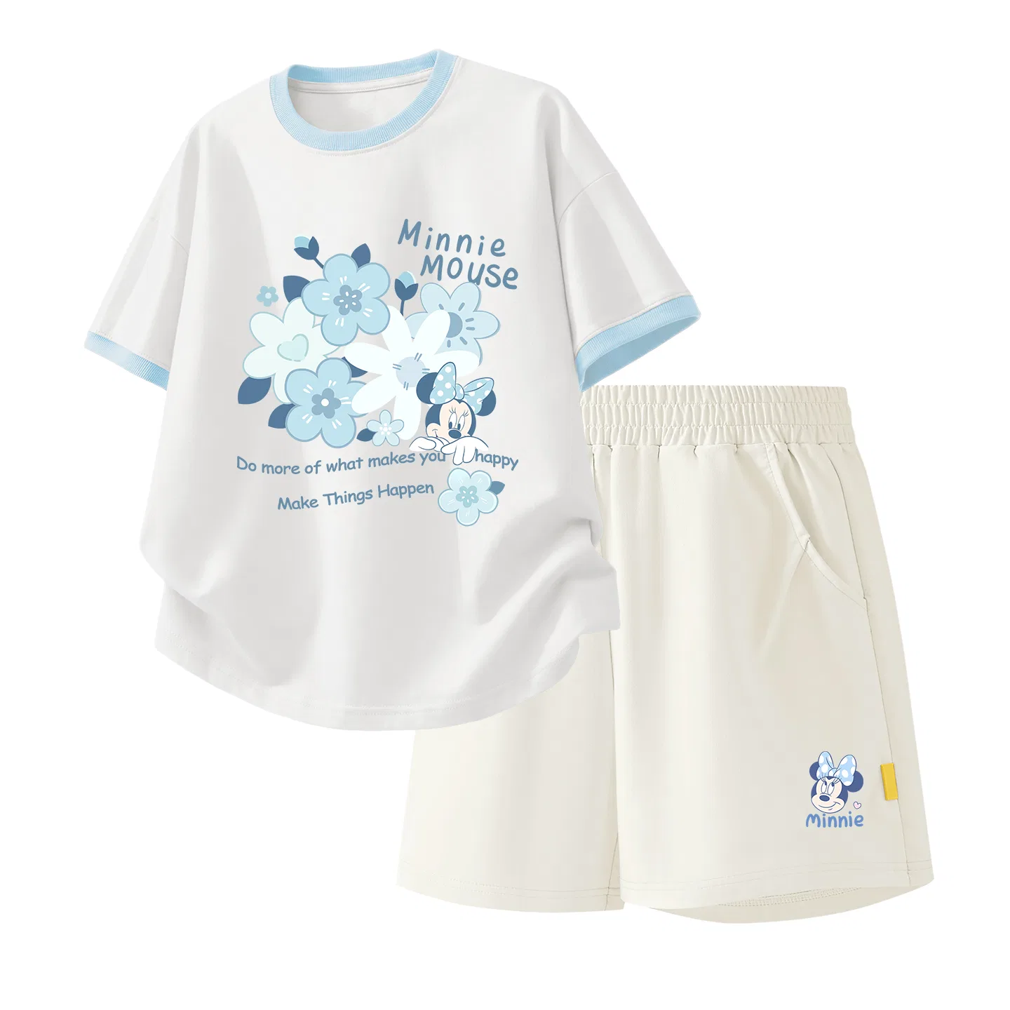 Детская повседневная спортивная футболка с круглым вырезом Disney, Cream Blue+Di Li Ni K_Right Lower Mist White