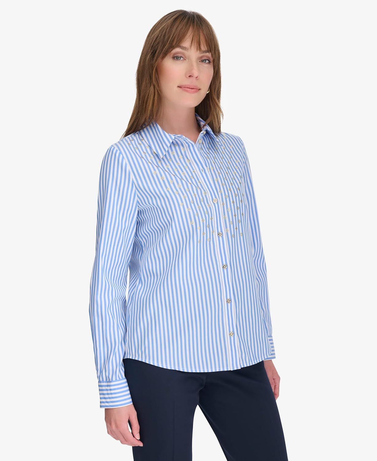 Женский топ Tommy Hilfiger с длинными рукавами и воротником Hotfix, French Blue/Bright White — фото 3