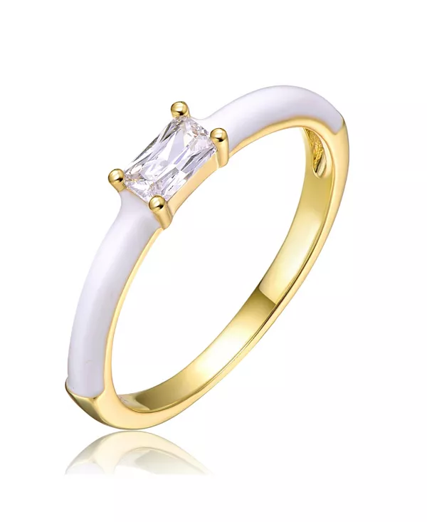 

Детское/Подростковое тонкое составное кольцо с покрытием из 14-каратного золота, кубическим цирконием огранки «багет» и белой эмалью Gigigirl, two-toned