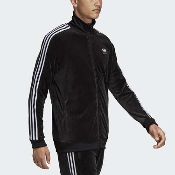 Куртка originals casual sports stand collar stripe jacket black Adidas, черный — фото 3