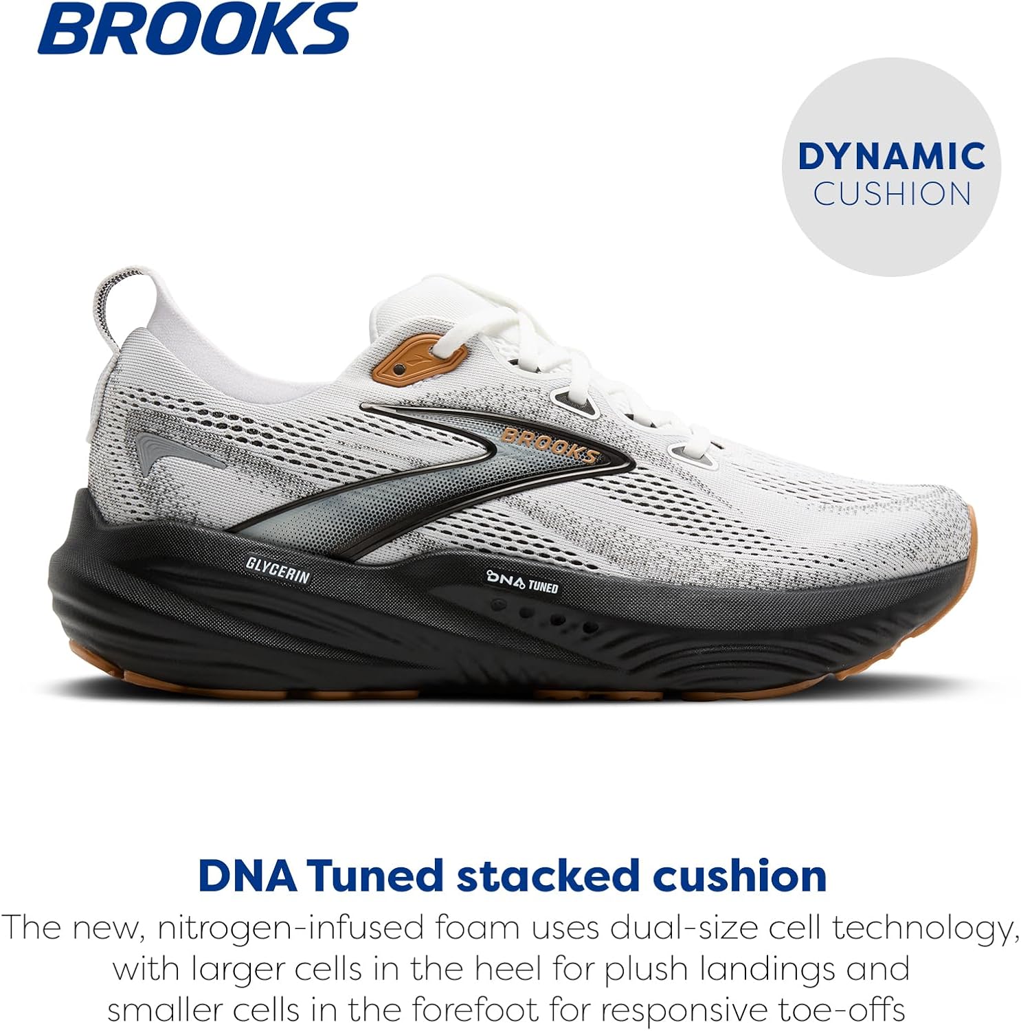 Мужские кроссовки Brooks Glycerin 22 нейтральной амортизации, белый/черный/серый — фото 2