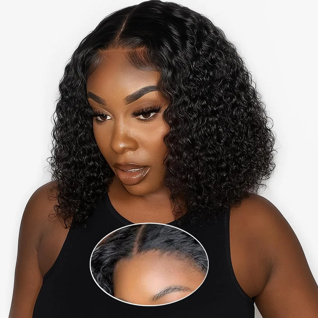 Женский парик «Deep Curly Bob» из натуральных волос Wenyan, (Natural Color 1B#)