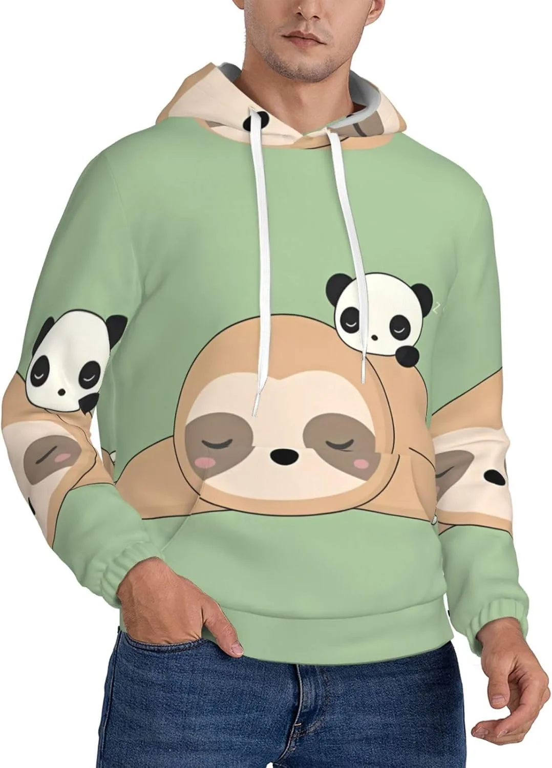 

Мужская флисовая худи с капюшоном — уютная толстовка с принтом панды и ленивца, карман SSYGHT