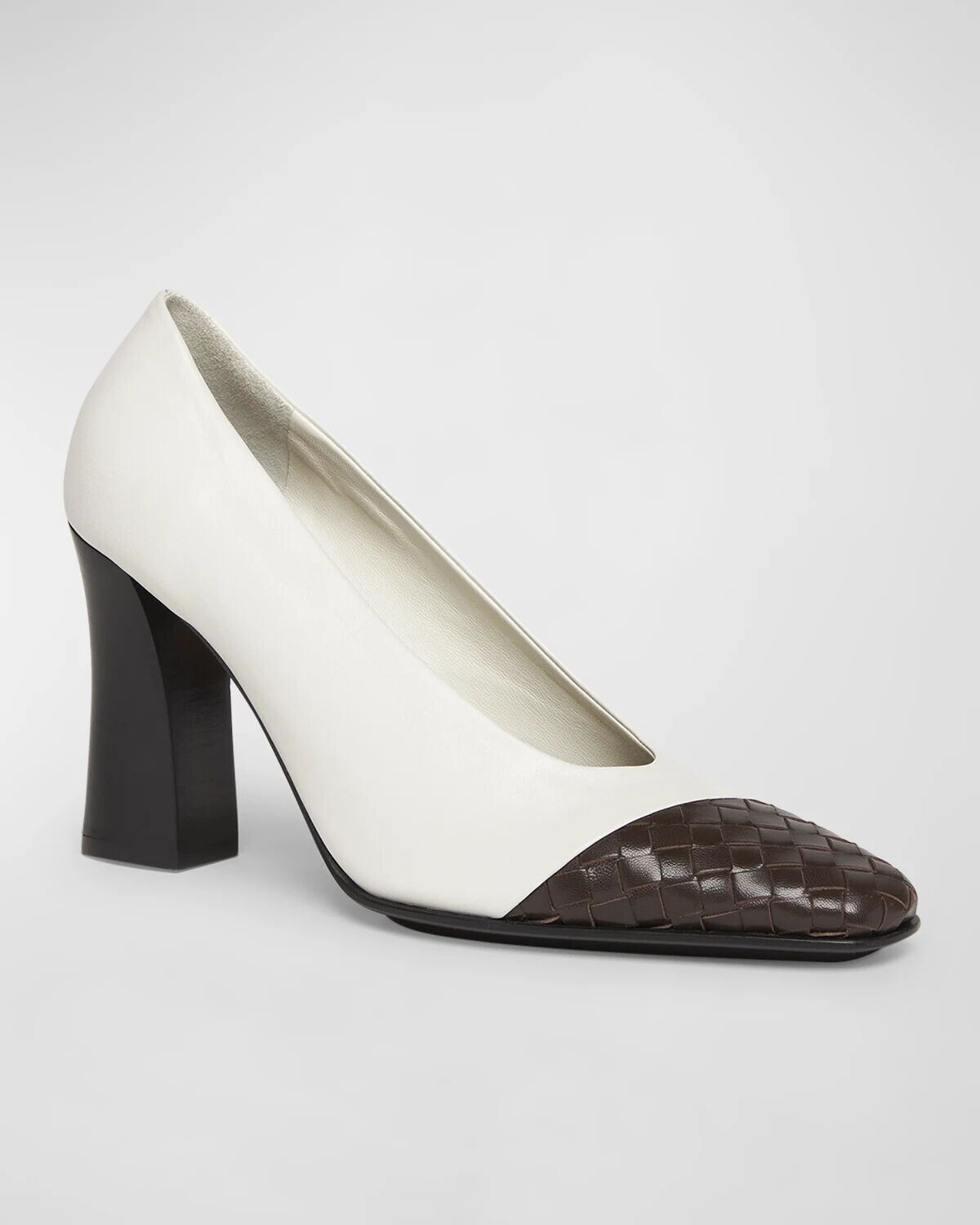 Туфли из смешанной кожи на блочном каблуке Bottega Veneta, цвет White Fondant — фото 3