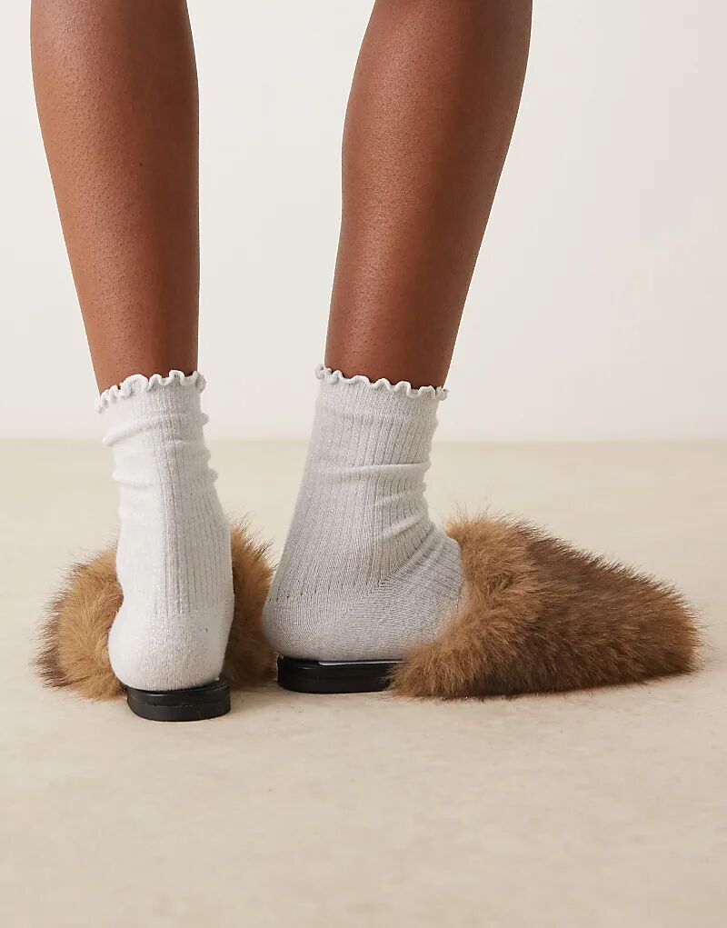 Мюли ASOS DESIGN Mimic на плоской подошве из светло-коричневого меха — фото 3
