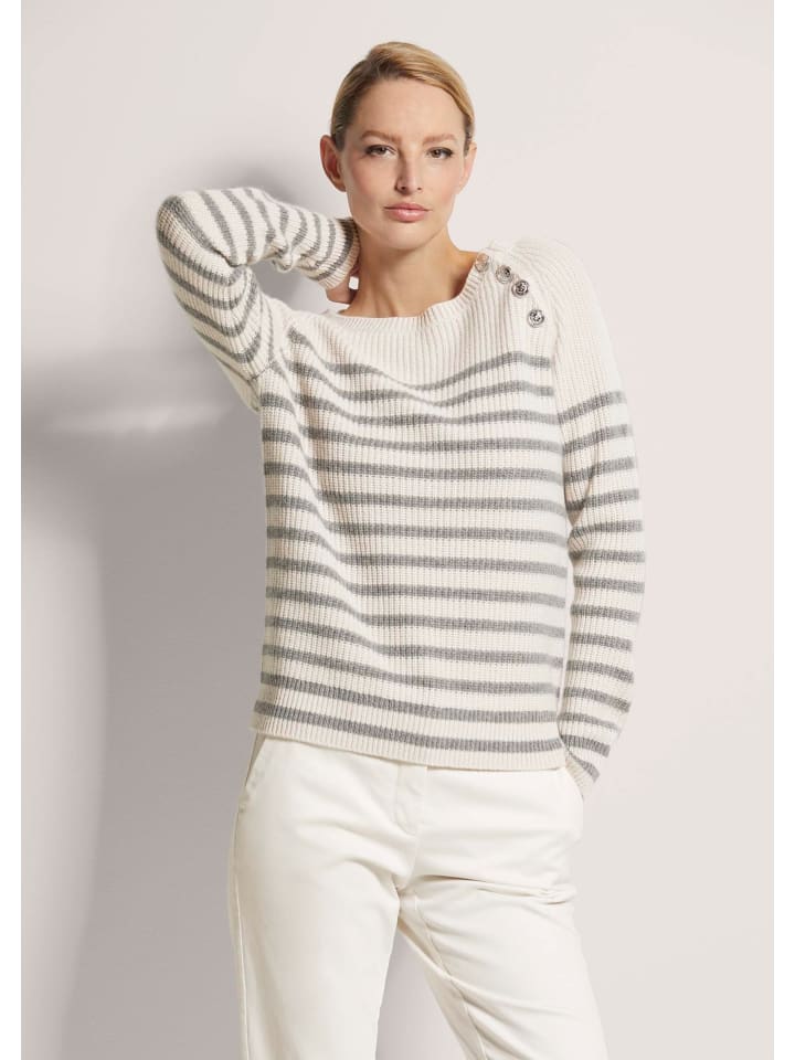 

MADELEINE Элегантный шерстяной свитер в полоску жемчужно-белого/серого цвета