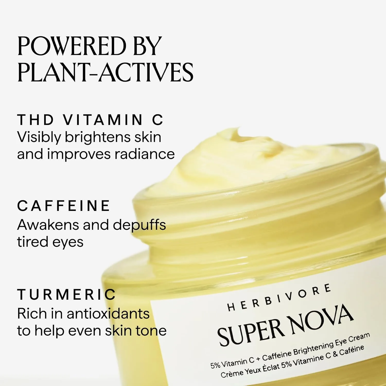 Крем для век HERBIVORE Super Nova с 5% THD витамином C и кофеином, против темных кругов и отеков, осветляет, растительный, веганский, 15 мл — фото 2