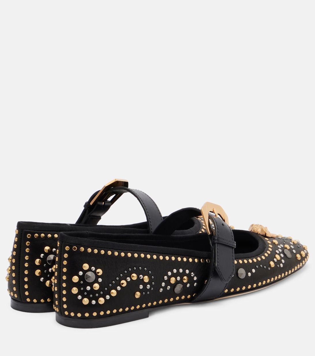 Туфли Мэри Джейн из кожи La Medusa Versace, Black-Versace Gold+Palladium — фото 2