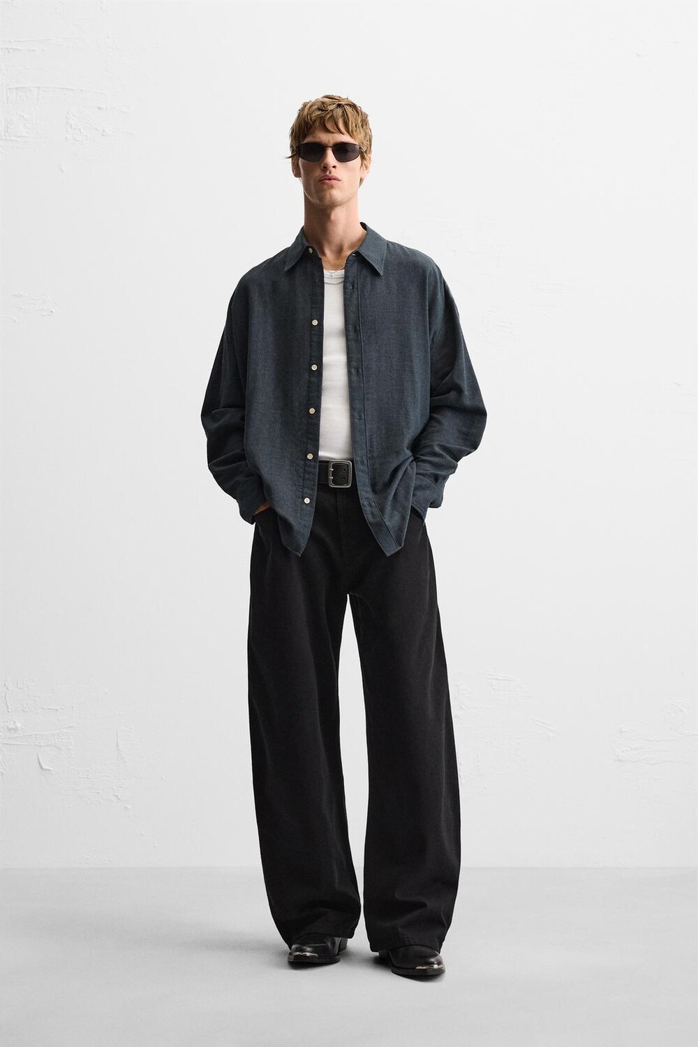

Свободная фактурная рубашка ZARA, индиго