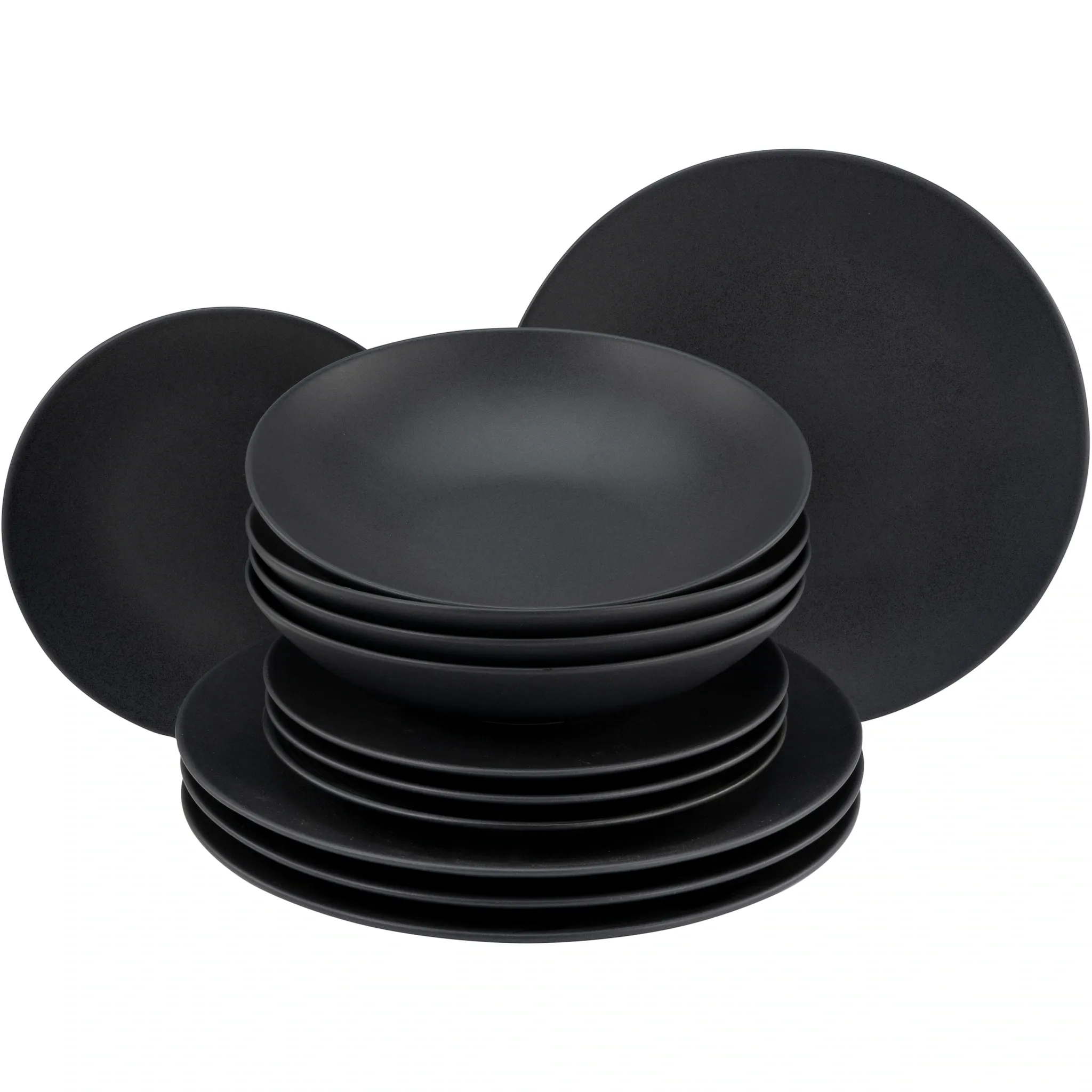 

Обеденный сервиз CreaTable «Набор посуды Soft Touch Black» (набор, 12 предметов, набор тарелок на 4 персоны), сервиз, черный, сатиновая глазурь, 12 предметов, на 4 персоны