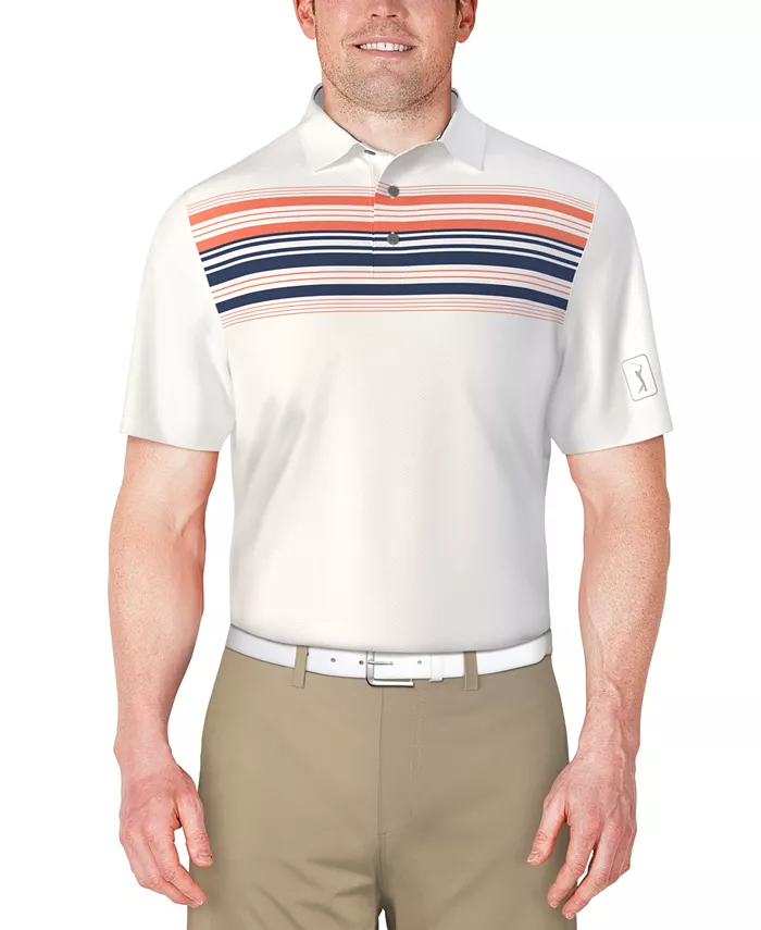 

Мужская поло для гольфа с коротким рукавом и полосой на груди PGA TOUR, белый