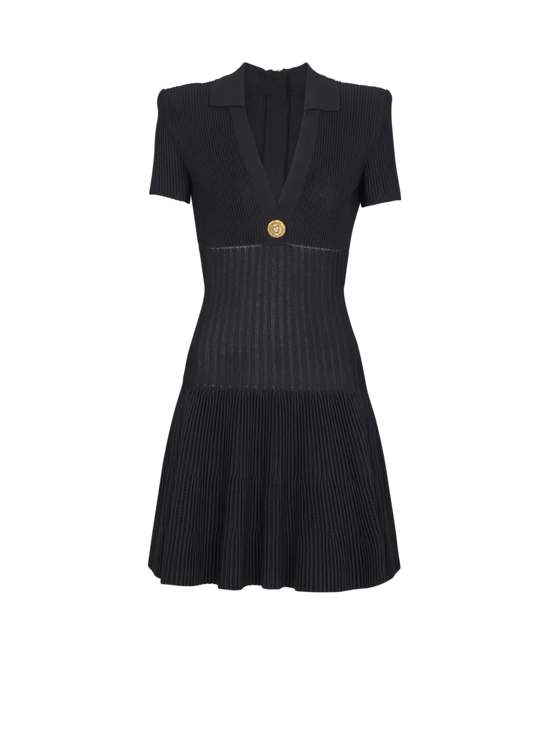 

Короткое расклешенное трикотажное платье Balmain, черный