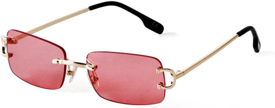 

Солнцезащитные очки в стиле ретро, ​​прямоугольной формы, без оправы, для женщин и мужчин, с золотой металлической оправой, защита от ультрафиолета UV400 MTZJH, C2 Rose Red