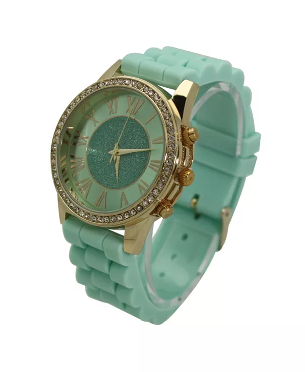 

Часы с силиконовым ремешком и безелем из мятных страз Olivia Pratt, mint