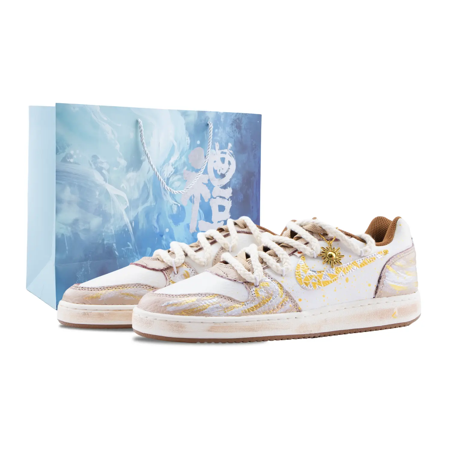 

Nike Низкие износостойкие кроссовки для скейтбординга EBERNON Apollo, The Sun God, бежево-золотые