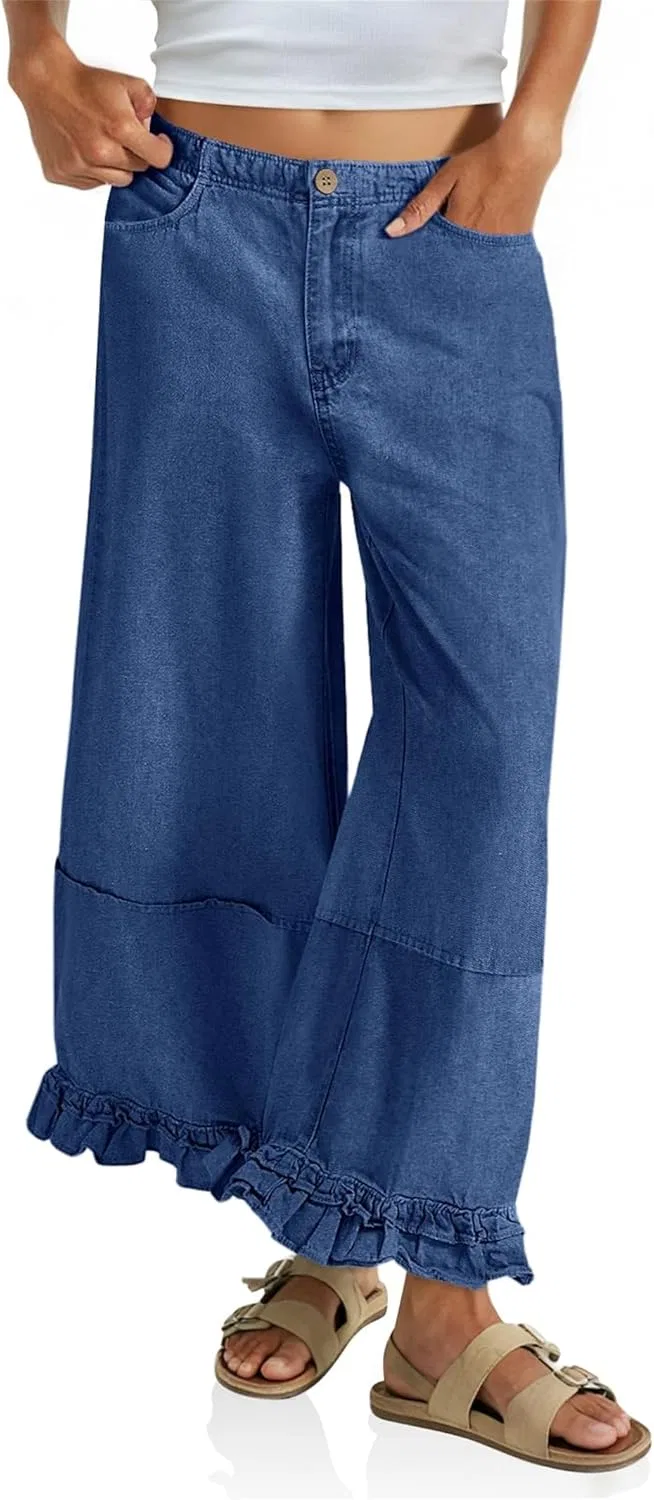 Джинсы широкие с рюшами, Dark Blue