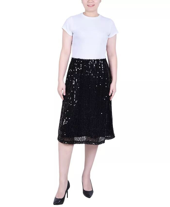

Миниатюрная юбка длиной до колена с блестками NY Collection, черный
