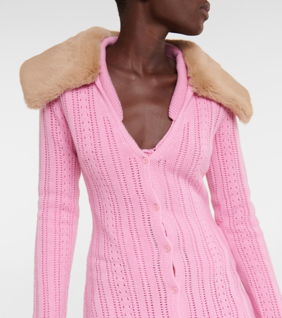 Кардиган из шерсти и кашемира с ажурной вязкой Blumarine, Peonia — фото 4