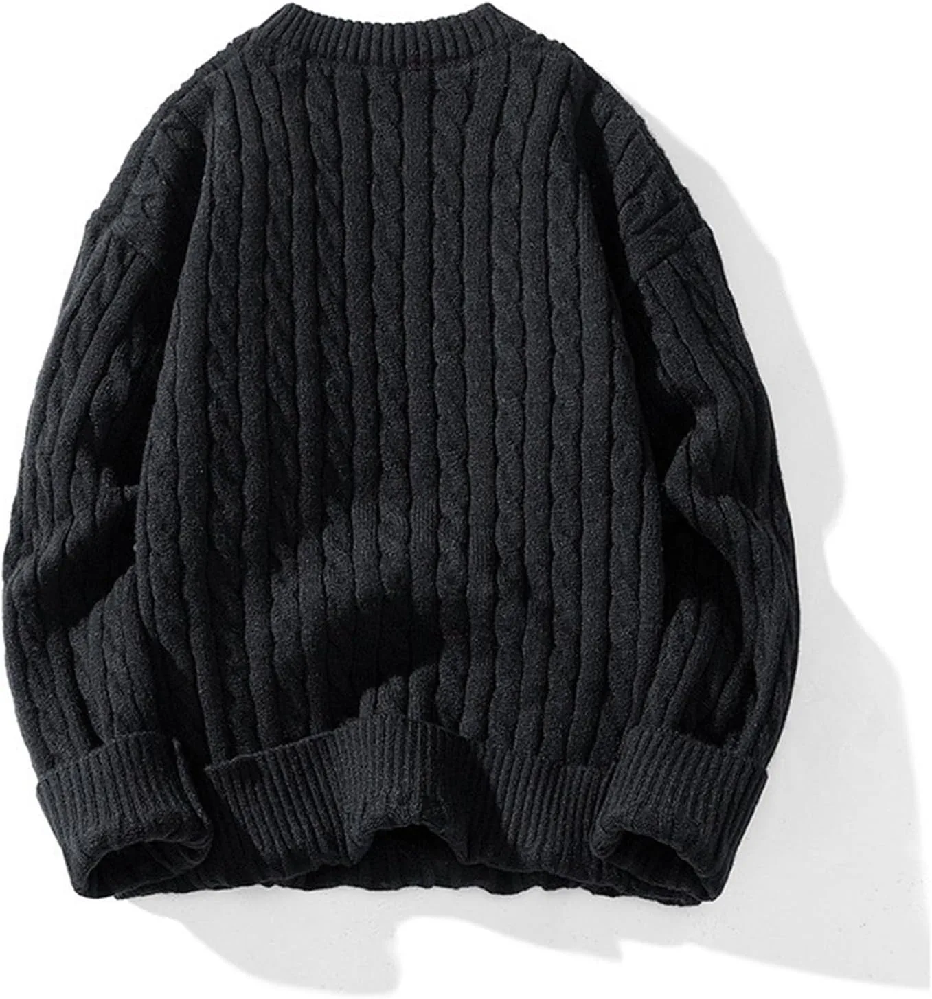 Mens Fit Knitted Pullover Loose Retro Solid Color Winter O-Neck Sweater Casual Loose Knit Sweaters Men — фото 2
