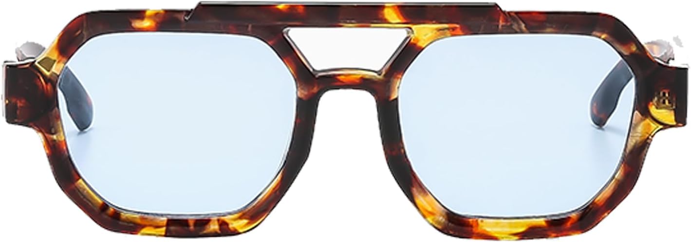 

Солнцезащитные очки YAMEIZE Retro Pilot для женщин и мужчин, модные винтажные, с двойной перемычкой, шестиугольной оправой, в стиле 70-х, защита от ультрафиолета UV400, Leopard Blue