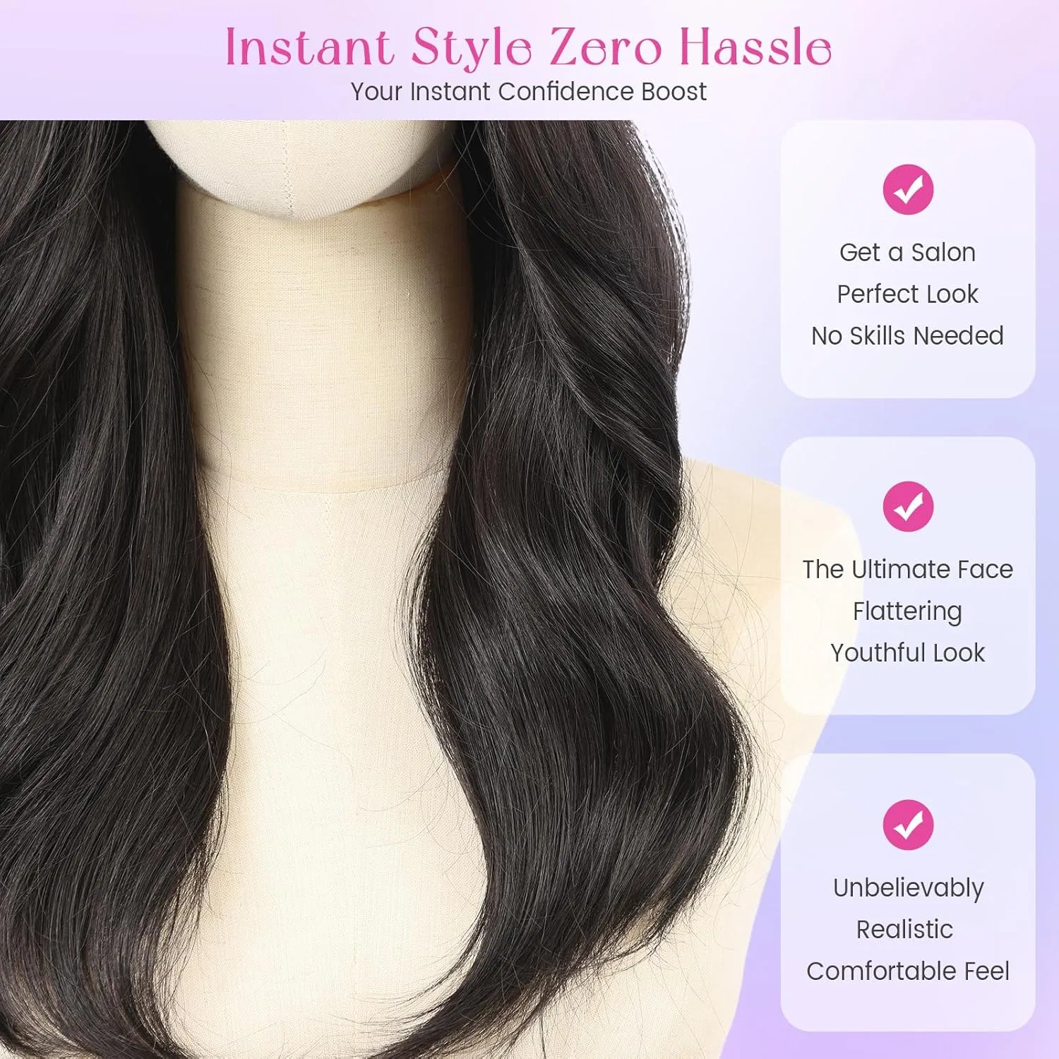 Длинный волнистый синтетический парик Lace Front черный Testar, Schwarz — фото 4