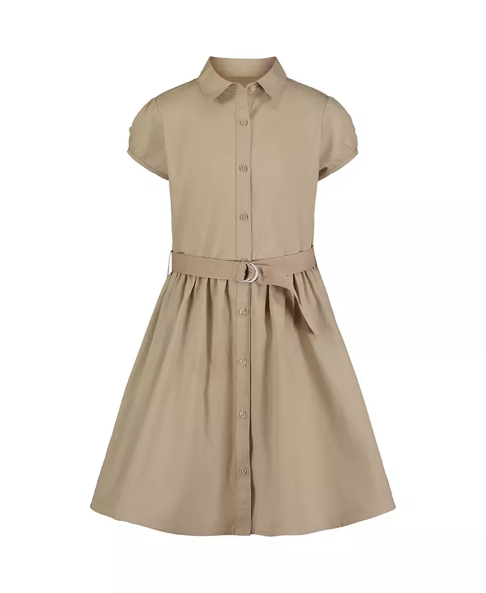 

Плюс Юниформ Платье-рубашка с поясом из поплина для девочек Nautica, коричневый/бежевый