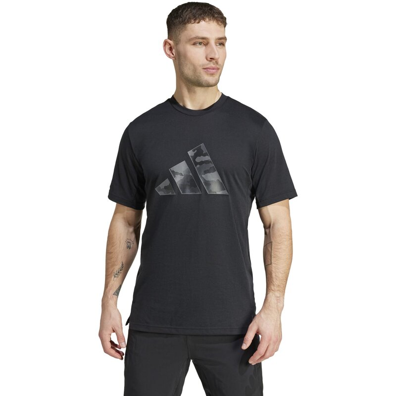 Футболка Train Essentials с камуфляжным принтом и логотипом Adidas, черный — фото 2