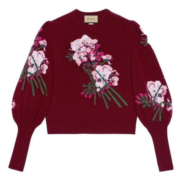 

Свитер floral-intarsia wool jumper 'burgundy' Gucci, бургундия