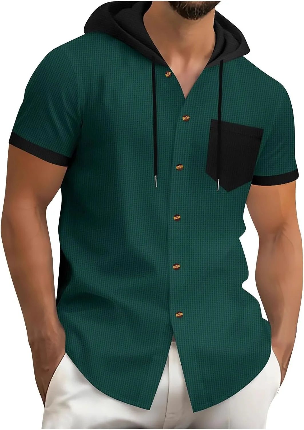 

Мужская летняя вафельная толстовка с коротким рукавом Color Block Cambkatl