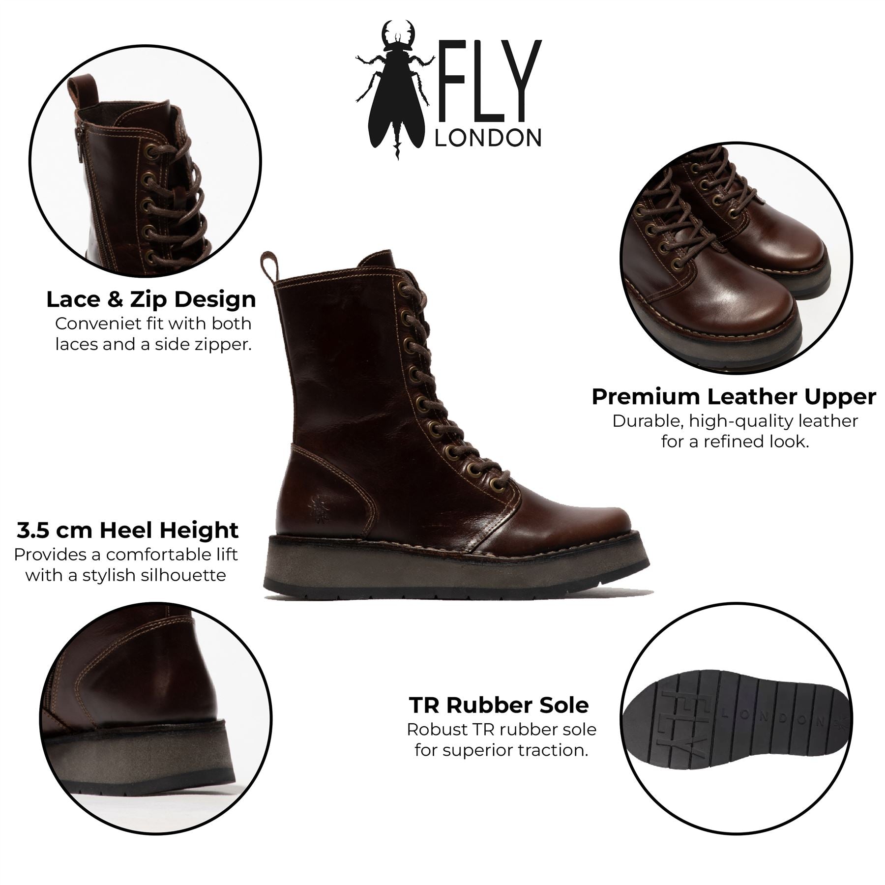 Fly London женские коричневые повседневные кожаные ботинки до щиколотки RAMI043 на шнуровке — фото 2