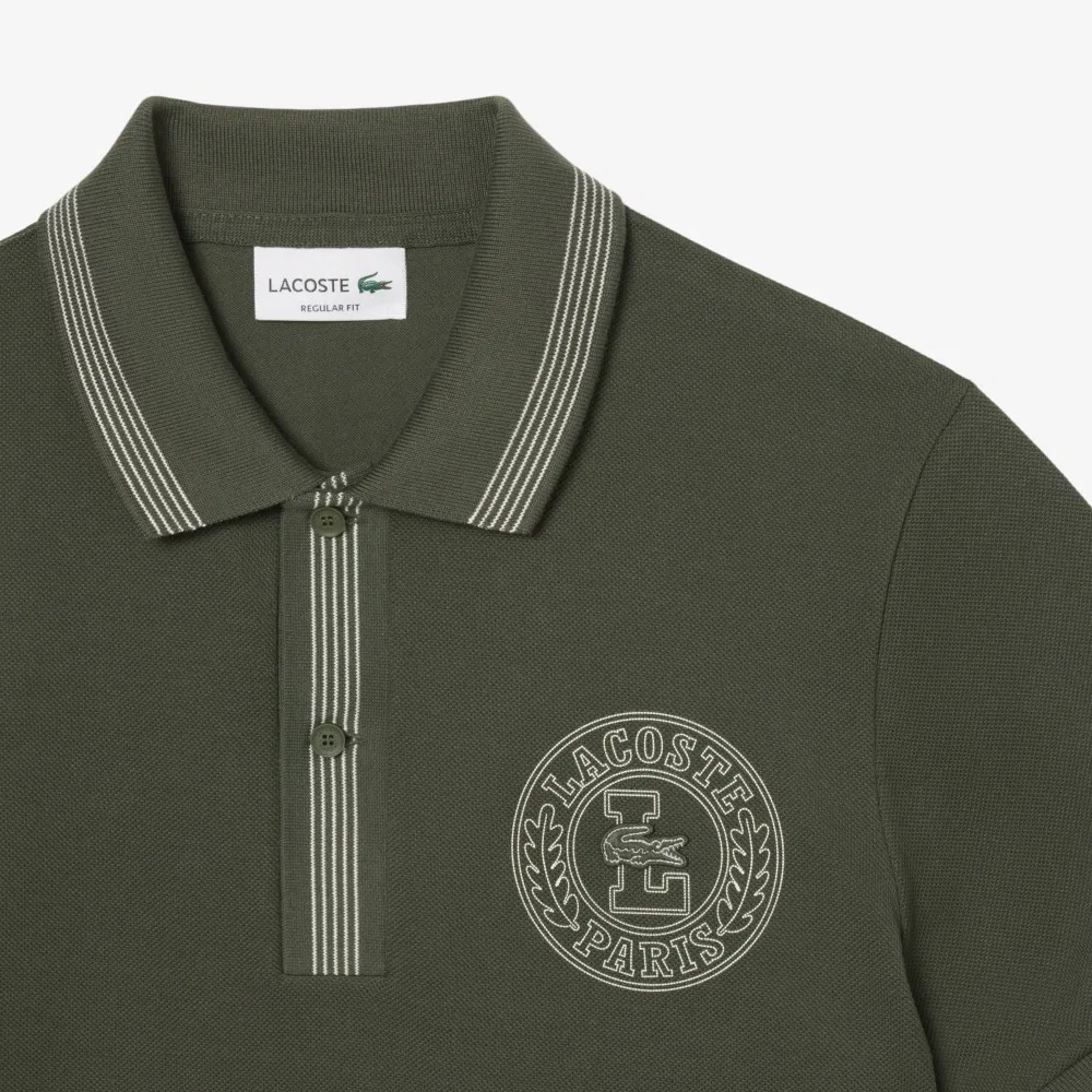 Футболка-поло Lacoste Мужская с принтом Puff, темно-хаки — фото 2