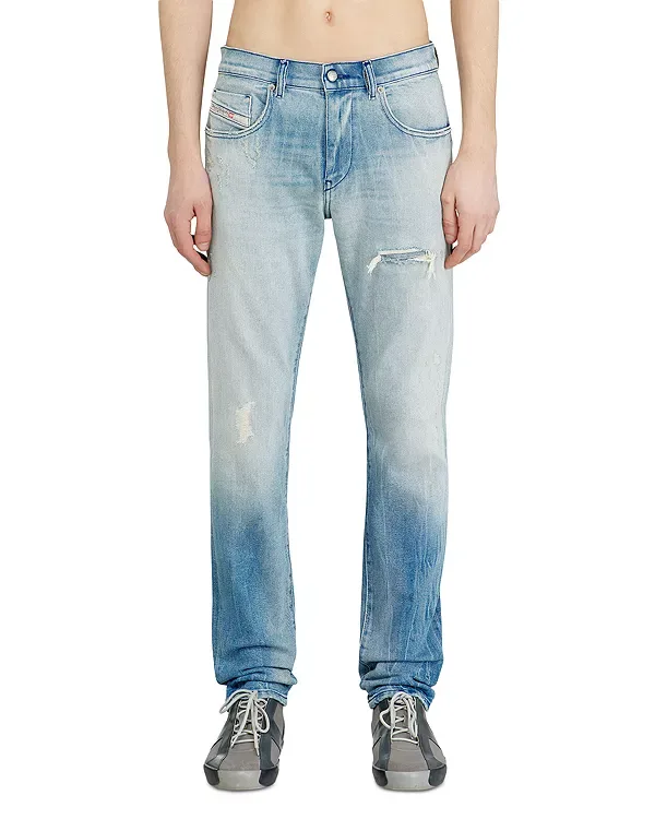 Джинсы D-Strukt зауженного кроя с потертостями из денима Diesel, Denim