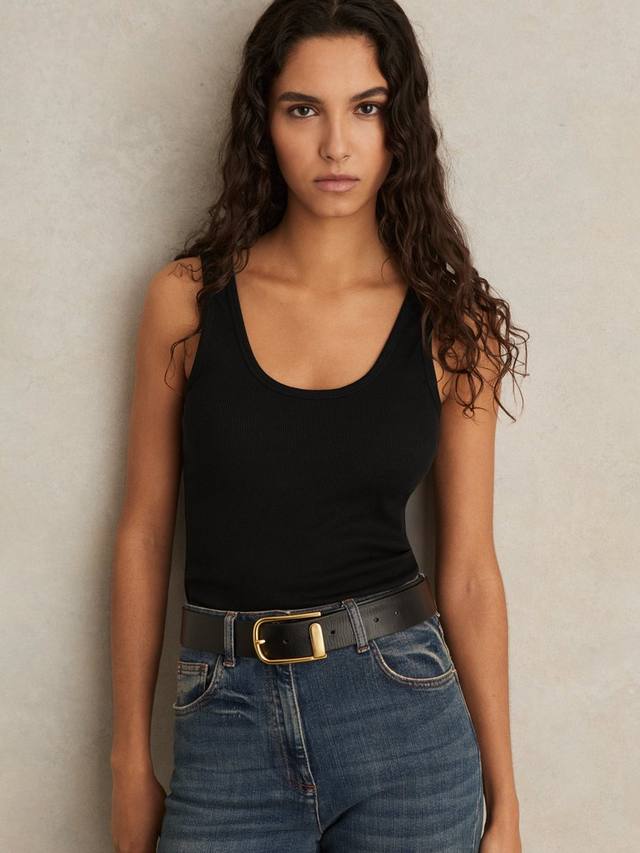 

Фиолетовый топ-майка с круглым вырезом и резинкой Reiss, Black