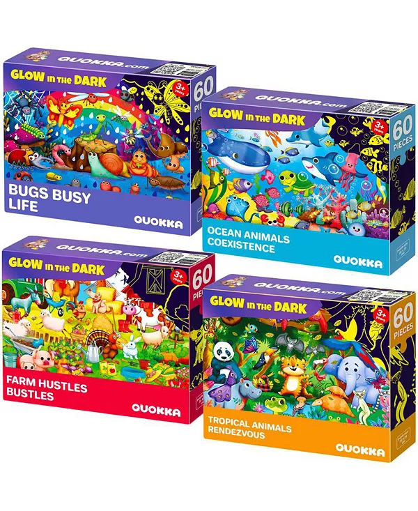

4 пазла по 60 деталей для детей 4-6 лет – светящиеся в темноте пазлы Quokka, 4x60