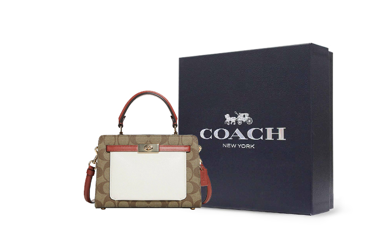 

COACH Холщовая сумка с кожаными деталями через плечо трансформер женская бежевая и белая