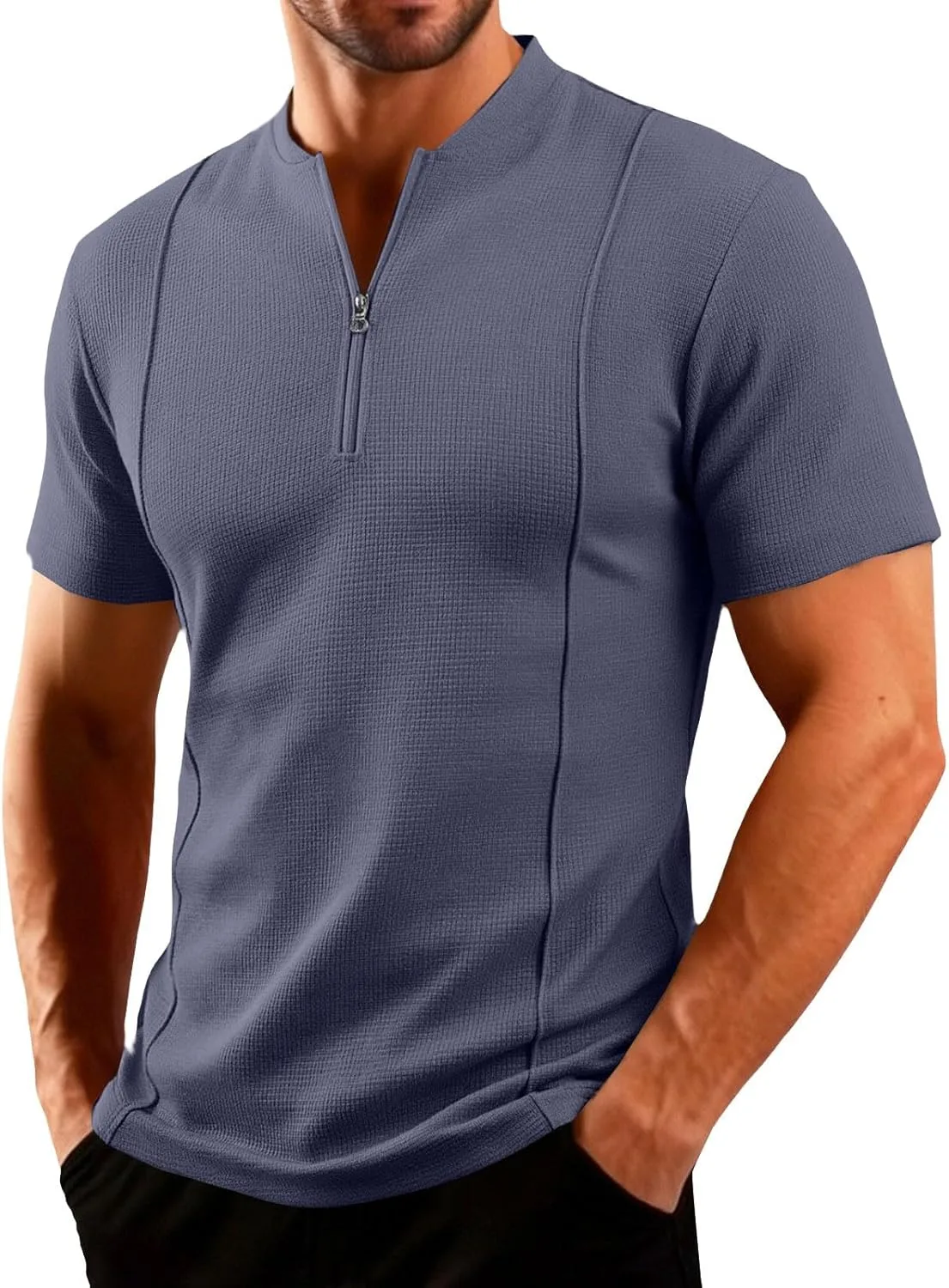 Мужская поло с коротким рукавом и воротником-стойкой, Slim Fit, текстурированная
