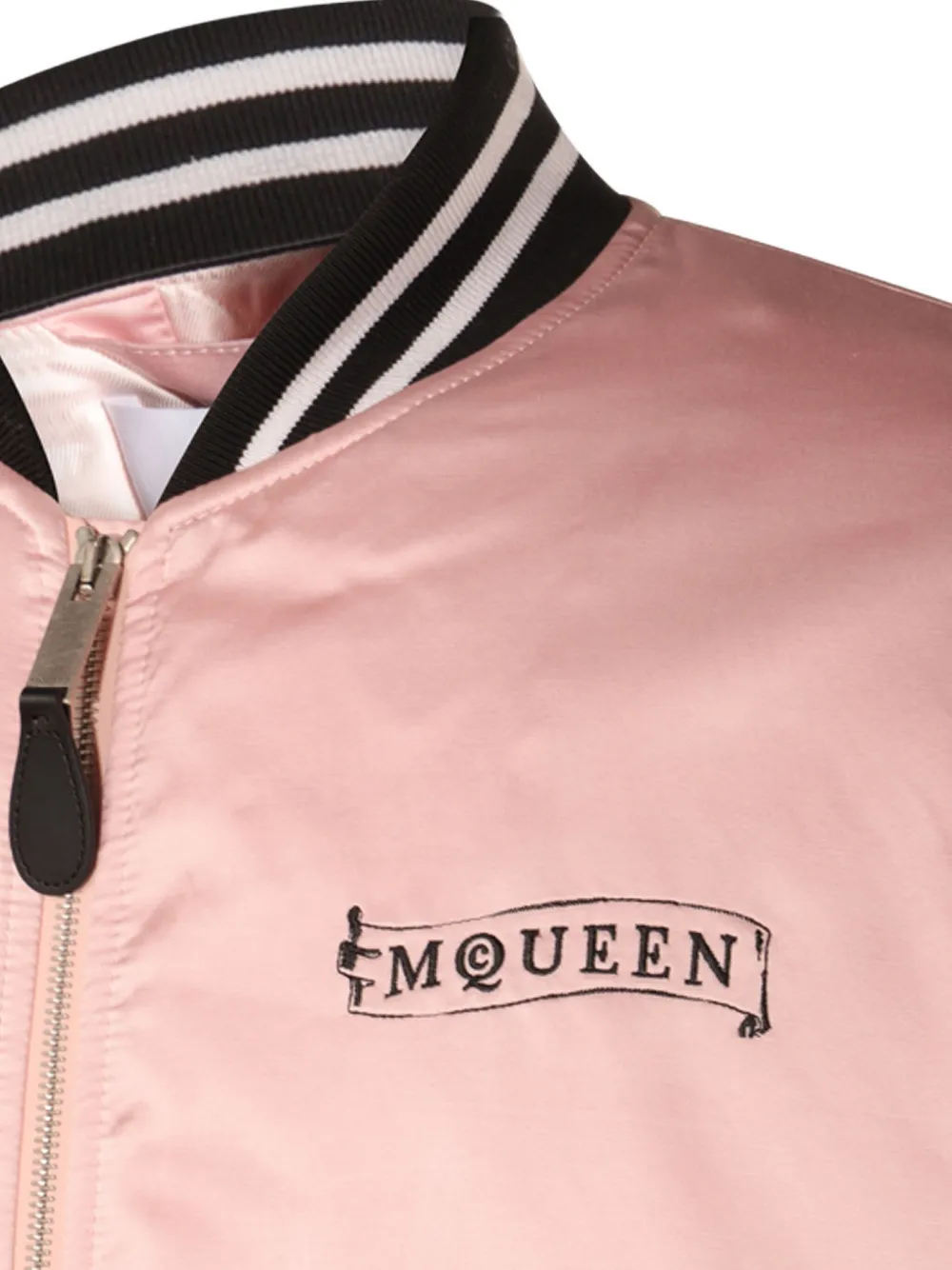 Атласная куртка-бомбер с вышитыми розами Alexander McQueen, розовый — фото 3