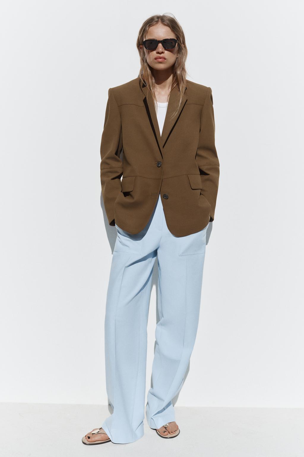 

Прямой блейзер из искусственной замши ZARA, коричневый