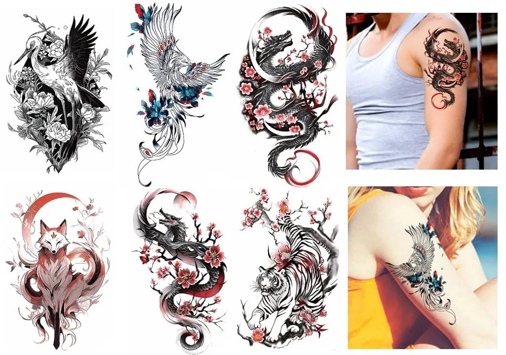 Набор временных татуировок с японскими мотивами 6 листов Beyondtattoos