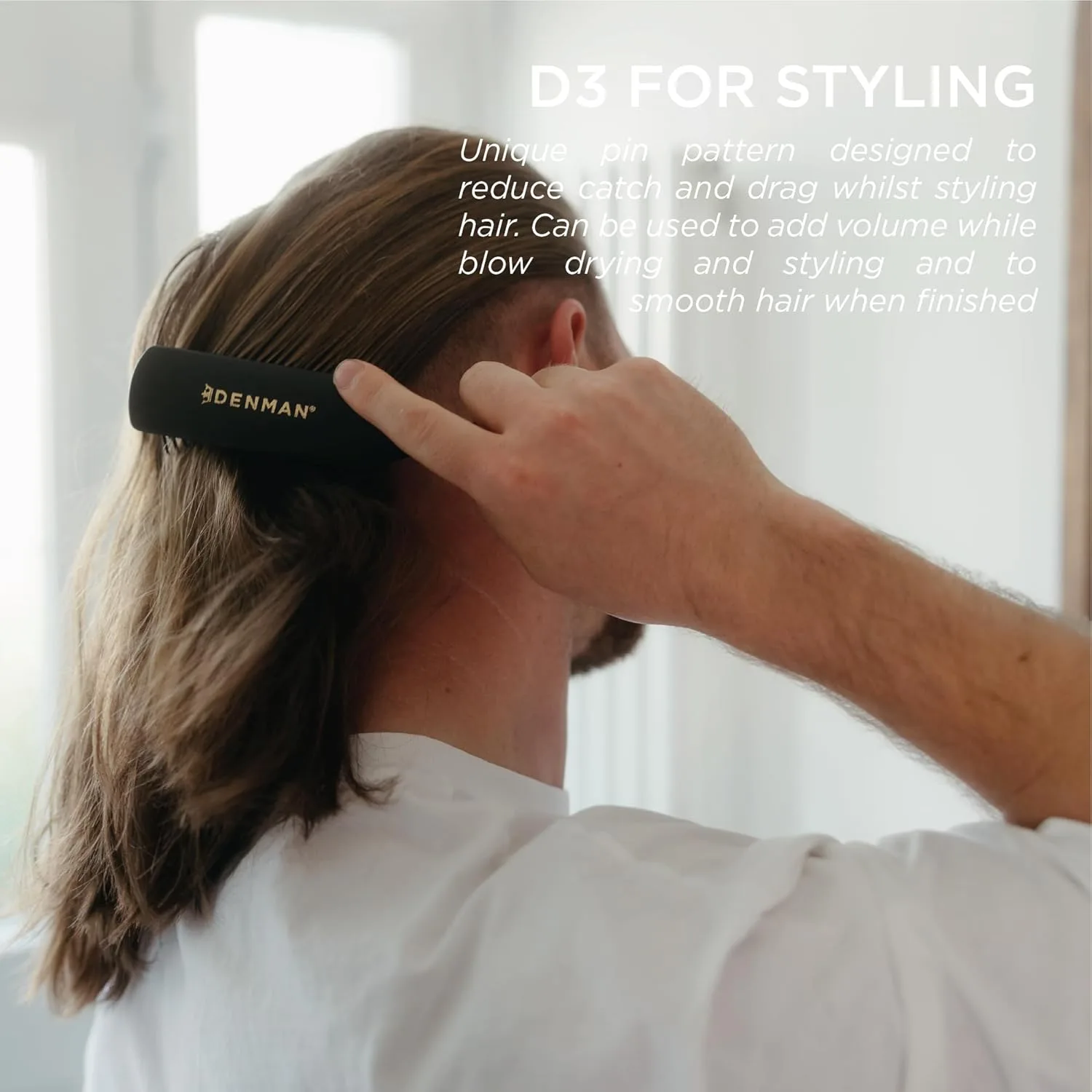 Denman D3 Original Curl Definer & Styler, щетка для вьющихся волос для женщин и мужчин - 7 рядов для распутывания и формирования локонов, щетка для гладких и четких завитков, All Black — фото 4